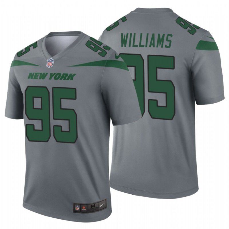 Men New York Jets 95 Quinnen Williams Nike Grey Inverted Legend NFL Jersey